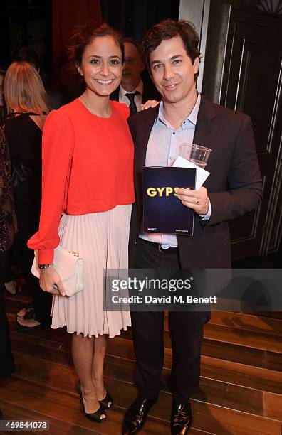 Nathalia Chubin and Adam Garcia attend a post show drinks reception on stage following the press night performance of "Gypsy" at The Savoy Theatre on...