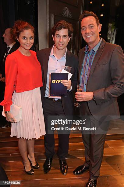 Nathalia Chubin, Adam Garcia and Craig Revel Horwood attend a post show drinks reception on stage following the press night performance of "Gypsy" at...