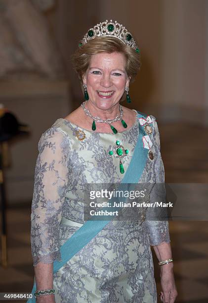 Queen Anne-Marie of Greece attends a gala dinner at Christiansborg Palace on the eve of the 75th Birthday of Queen Margrethe II of Denmark on April...