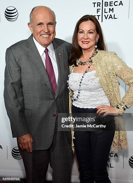 Former Mayor of New York City Rudy Giuliani and Judith Giuliani attend the Opening Night premiere of "Live From New York!" during the 2015 Tribeca...