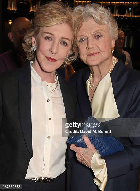 Patricia Hodge and Dame Angela Lansbury attend a post show drinks reception on stage following the press night performance of "Gypsy" at The Savoy...