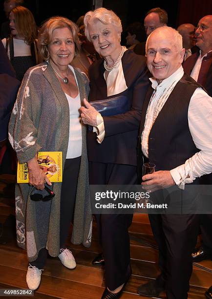 Anne Reid, Dame Angela Lansbury and Wayne Sleep attend a post show drinks reception on stage following the press night performance of "Gypsy" at The...