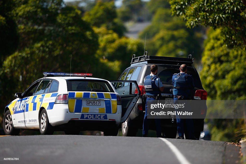 Police Arrive At The Scene Of Armed Incident At Blockhouse Bay