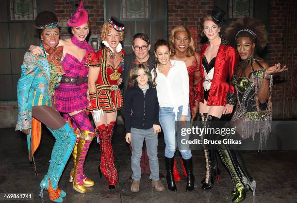 Matthew Broderick, James Wilkie Broderick and Sarah Jessica Parker pose with Billy Porter as "Lola" &"The Angels" backstage at the hit musical "Kinky...