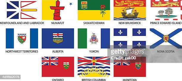 ilustrações, clipart, desenhos animados e ícones de provincial bandeiras do canadá conjunto de ícones - canada flag