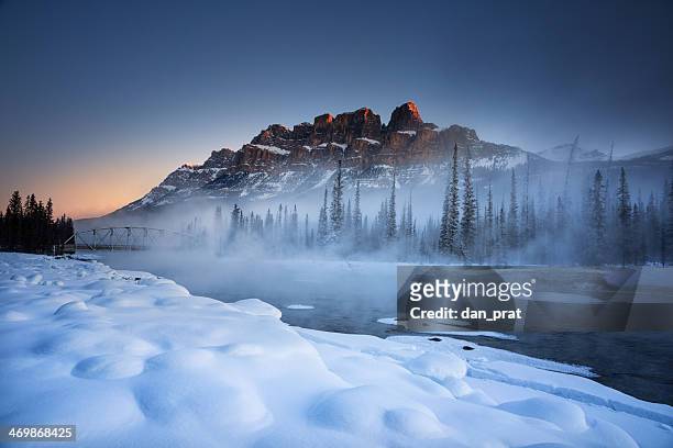 castle mountain winter - winter stock pictures, royalty-free photos & images