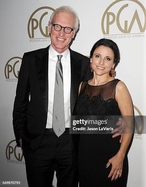 Brad Hall and Julia Louis-Dreyfus attend the 25th annual Producers Guild Awards at The Beverly Hilton Hotel on January 19, 2014 in Beverly Hills,...