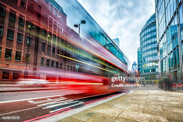 london double-decker bus at bishopsgate - london bus stockfoto's en -beelden