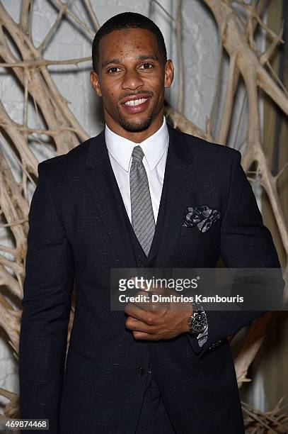New York Giants' wide receiver Victor Cruz attends the 2015 Tiffany Blue Book dinner on April 15, 2015 in New York City.
