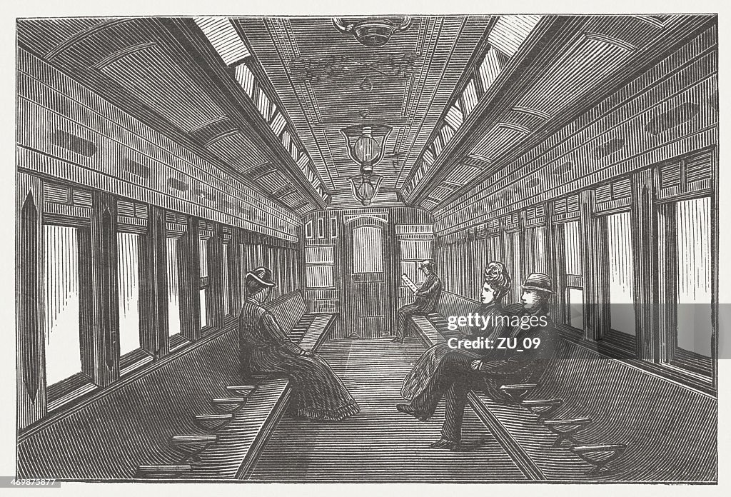 Interior of the city railway in New York, published 1879