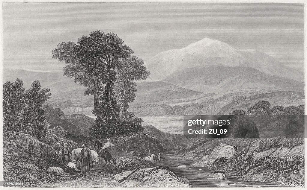 Mount Olympus, by William Purser, steel engraving, pulished in 1836