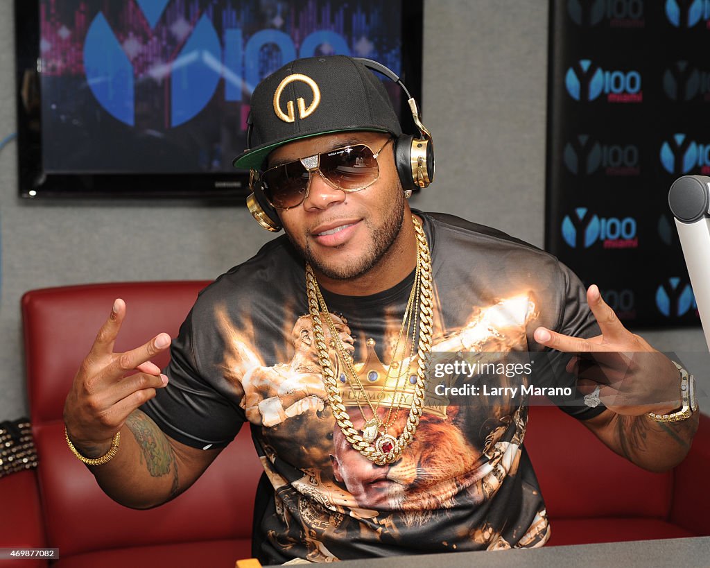 Ne-Yo and Flo Rida Visit Y-100 Radio Station