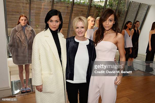 Leigh Lezark, Jane Shepherdson, CEO of Whistles, and Ashley Madekwe attend the Whistles presentation at London Fashion Week AW14 at 33 Fitzroy Place...