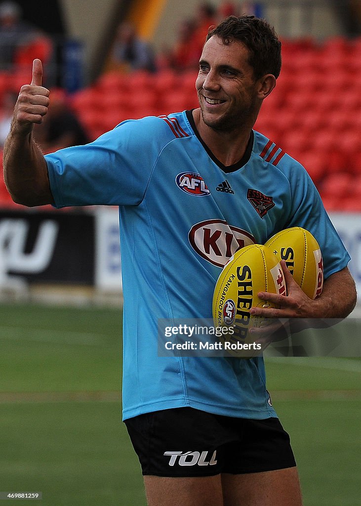 Kyle Hardingham Kyle Hardingham of the Bombers smiles before the round two AFL NAB ...