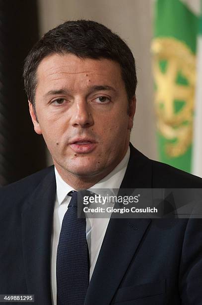 Former Mayor of Florence, Matteo Renzi, talks to the media after he has been appointed new Prime Minister by President Giorgio Napolitano at the...