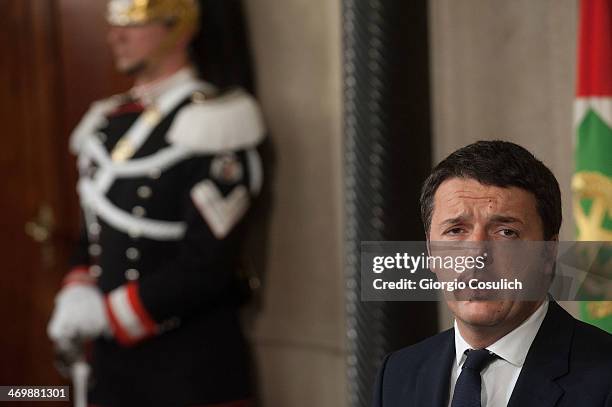 Former Mayor of Florence, Matteo Renzi, talks to the media after he has been appointed new Prime Minister by President Giorgio Napolitano at the...