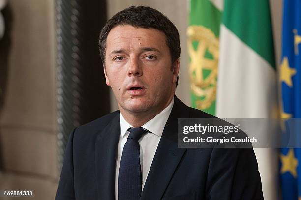 Former Mayor of Florence, Matteo Renzi, talks to the media after he has been appointed new Prime Minister by President Giorgio Napolitano at the...