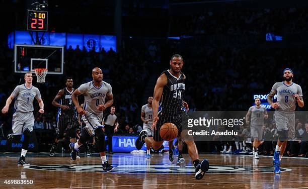 Willie Green of the Orlando Magic drives the ball against the Brooklyn Nets during an NBA basketball game at the Barclays Center in the Brooklyn...