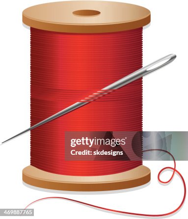 Red Sewing Thread, Spool, Needle Design Element Set, Icons Red Sewing Thread, Spool, Needle Design Element Set, Icons
