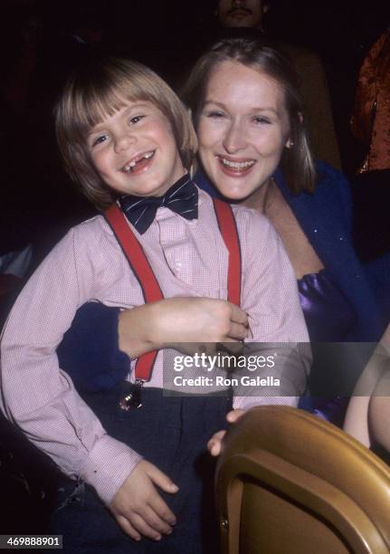 Actor Justin Henry and actress Meryl Streep attend the "Kramer vs. Kramer" Premiere Party on December 17, 1979 at the Metropolitan Club in New York...
