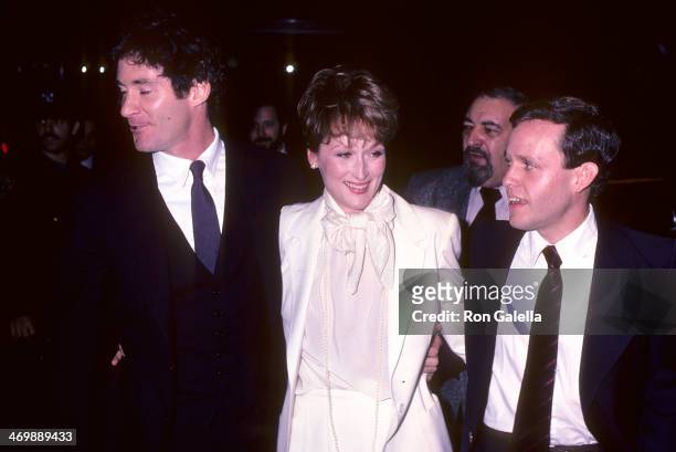 Actor Kevin Kline, actress Meryl Streep and actor Peter MacNicol attend the "Sophie's Choice" New York City Premiere on December 5, 1982 at City...