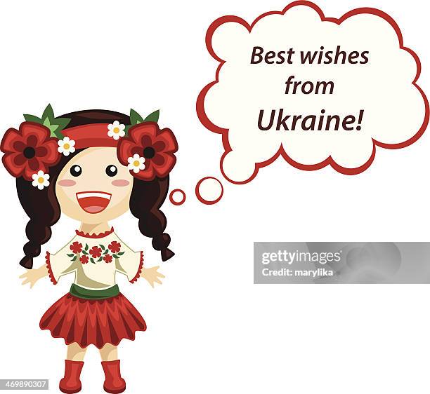 ukrainische mädchen mit sprechblase - flower etnic stock-grafiken, -clipart, -cartoons und -symbole