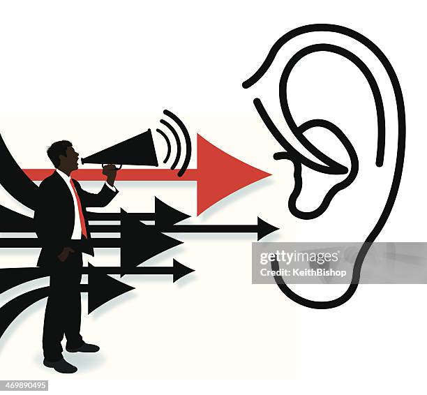 megaphone business man and listening ear - earlobe stock illustrations