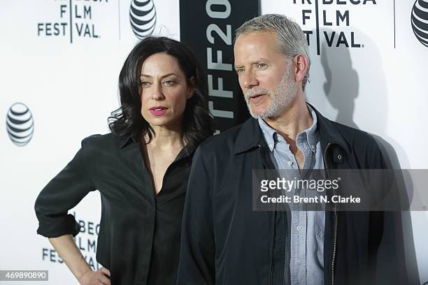 Actors Kathleen McElfresh and Campbell Scott attend the world premiere of "Live From New York" held at The Beacon Theatre on April 15, 2015 in New...