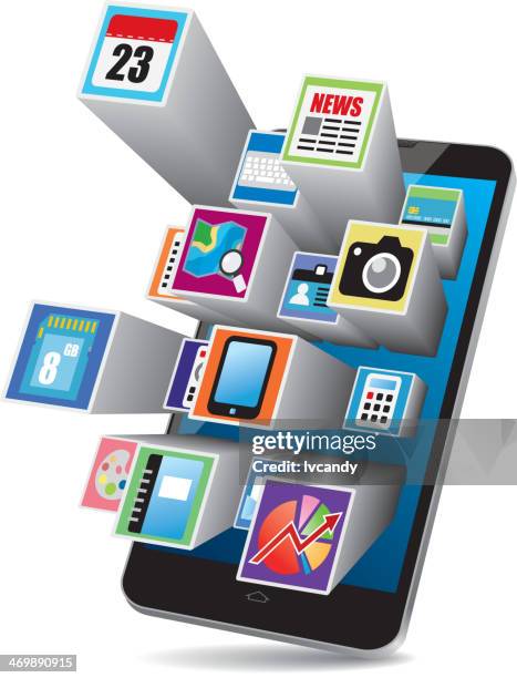 cellphone applications - multiple computer screens white background stock illustrations