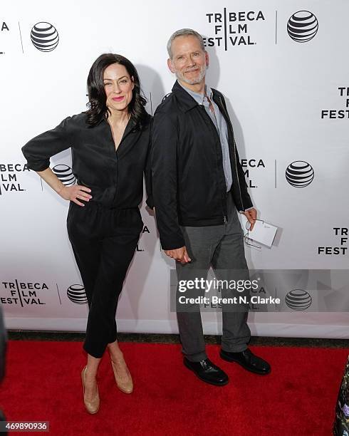 Actors Kathleen McElfresh and Campbell Scott attend the world premiere of "Live From New York" held at The Beacon Theatre on April 15, 2015 in New...