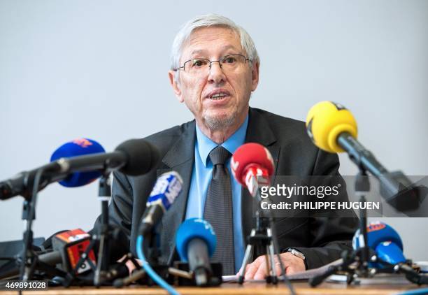 French prosecutor Jean-Pierre Valensi talks on April 16, 2015 during a press conference at the courthouse in Boulogne-sur-Mer, northern France, after...