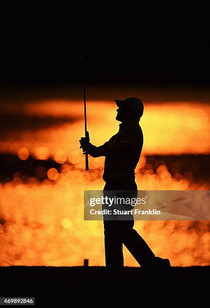 Felipe Aguilar of Chile plays a shot during the first round of the Shenzhen International at Genzon Golf Club on April 16, 2015 in Shenzhen, China.