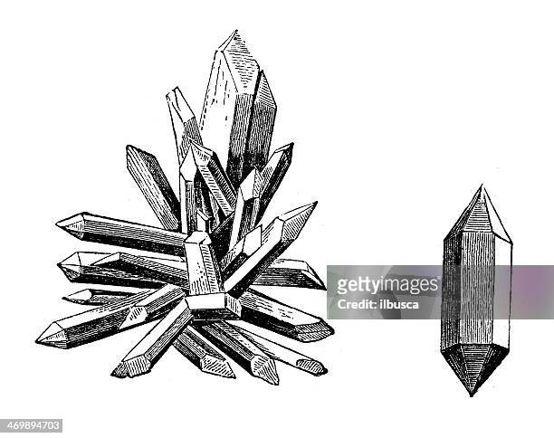 antikes illustration quarzkristallen - mineral stone stock-grafiken, -clipart, -cartoons und -symbole