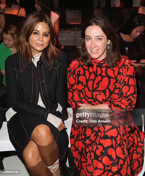 Christine Centenera and Edwina McCann sit front row at the Johanna Johnson Presented By Capitol Grand show at Mercedes-Benz Fashion Week Australia...