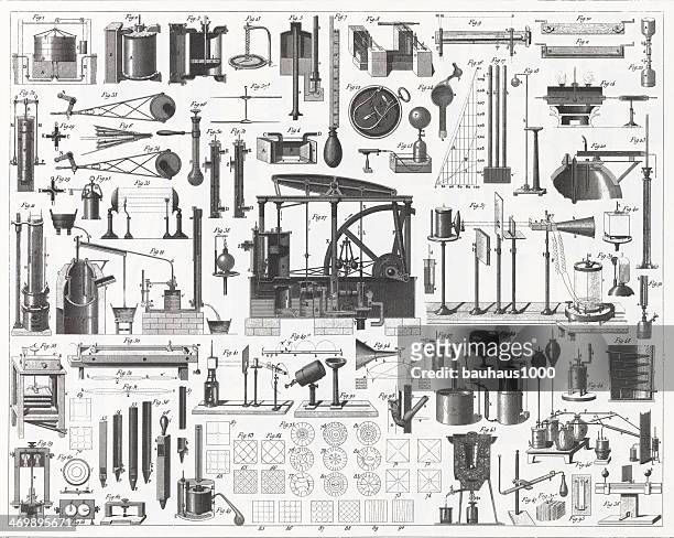 mechanics and acoustics engraving - bellows stock illustrations