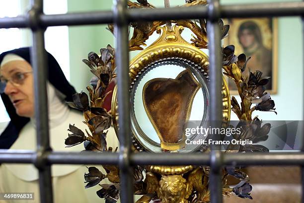 The scapule of Saint Catherine of Siena is seen at the cloistered convent of St. Mary of the Rosary on February 6, 2014 in Vatican City, Vatican. The...