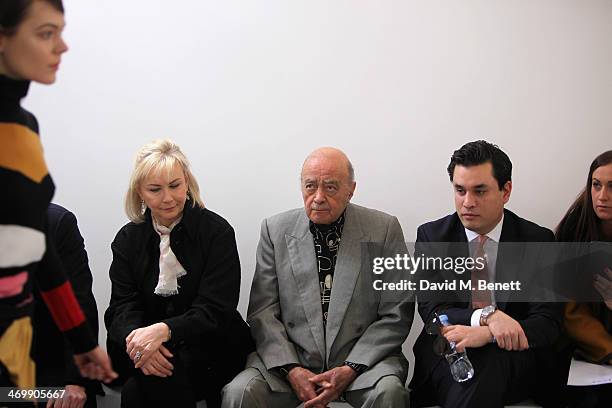 Heini Al-Fayed, Mohamed Al-Fayed, Ben Chan and Emma Newman front row for ISSA Autumn/Winter 2014 Show at The Serpentine Sackler Gallery on February...