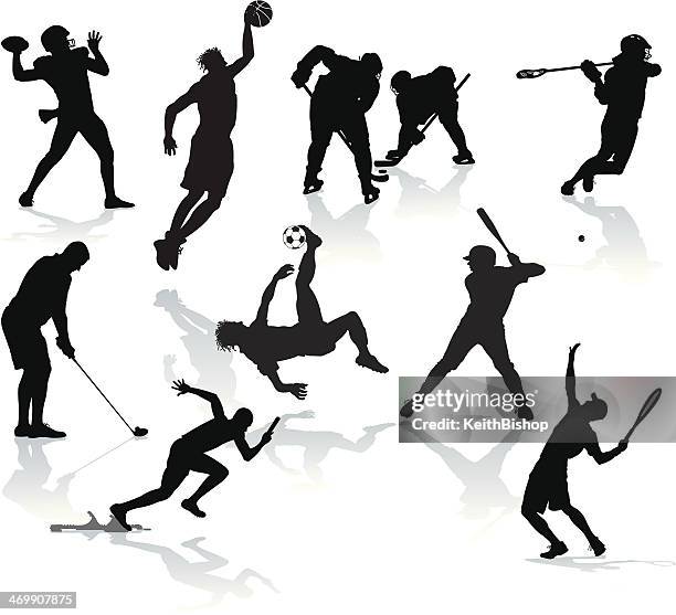 sports players - male athletes, football, baseball, basketball, lacrosse - defender soccer player stock illustrations