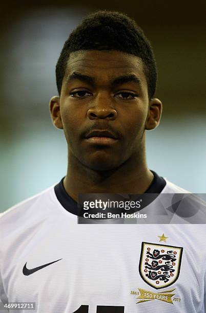 Ro Shaun Williams of England looks on prior to a U16 International match between England and Belgium at St Georges Park on February 14, 2014 in...
