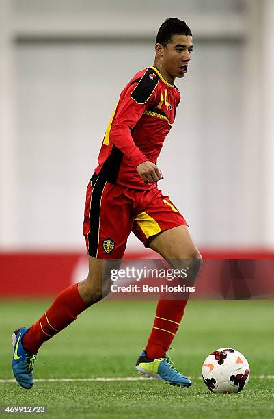 Laurent Lemoine of Belgium in action during a U16 International match between England and Belgium at St Georges Park on February 14, 2014 in...