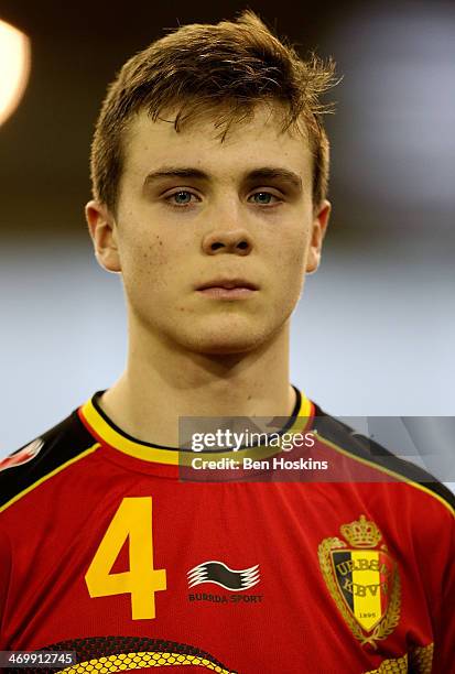 Steve Ryckaert of Belgium looks on prior to a U16 International match between England and Belgium at St Georges Park on February 14, 2014 in...