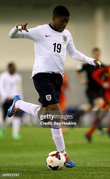 Jahmal Hector Ingram of England in action during a U16 International match between England and Belgium at St Georges Park on February 14, 2014 in...