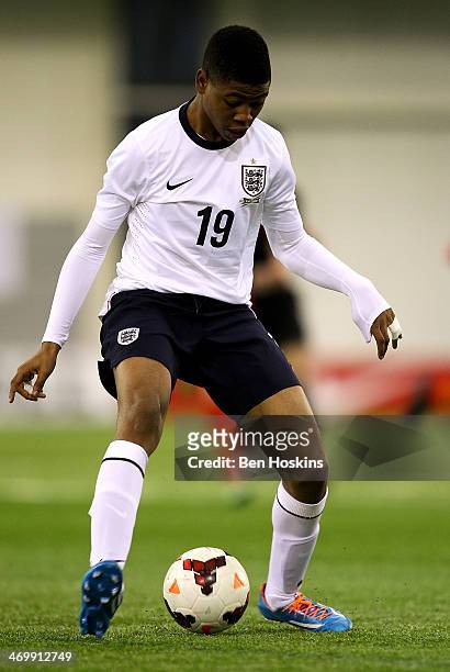 Jahmal Hector Ingram of England in action during a U16 International match between England and Belgium at St Georges Park on February 14, 2014 in...