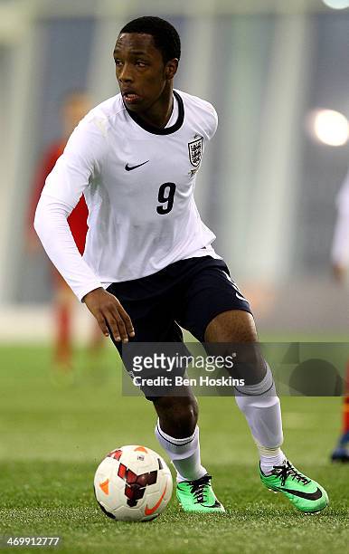 Kaylen Hinds of England in action during a U16 International match between England and Belgium at St Georges Park on February 14, 2014 in...