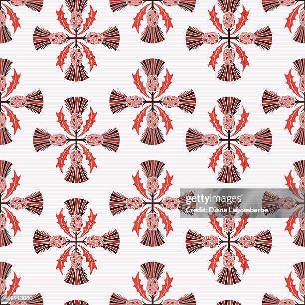 stencil style scottish thistle seamless pattern - scottish thistle stock illustrations