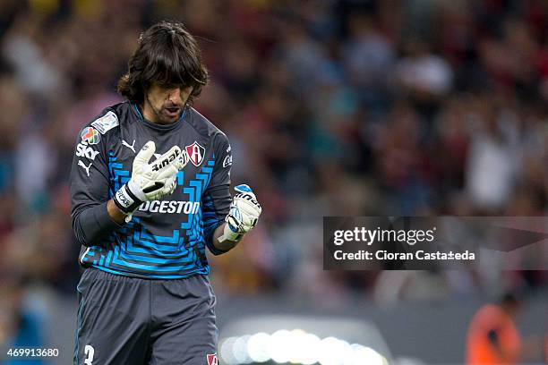 Federico Villar goalkeeper of Atlas celebrates the opening goal of his team scored by Alfonso González during a match between Atlas and Atletico...