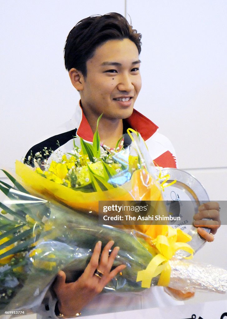Badminton Player Kento Momota Returns Home