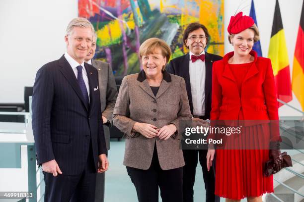 German Chancellor Angela Merkel meets with Queen Mathilde of Belgium , King Philippe of Belgium , Belgian Prime Minister Elio Di Rupo and Vice-Prime...
