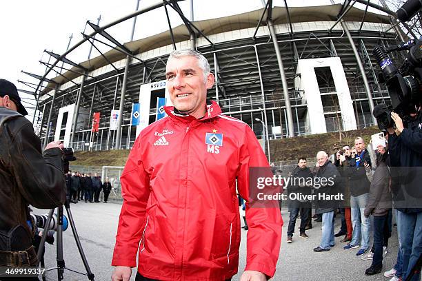 Mirko Slomka during his first training sessionn as head coach of Hamburger SV on February 17, 2014 in Hamburg, Germany.