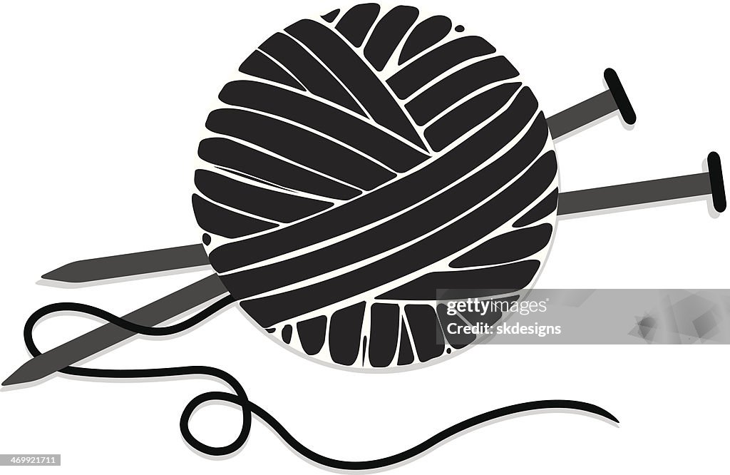 Stylized Ball Of Yarn And Knitting Needles Icon High-Res Vector Graphic -  Getty Images